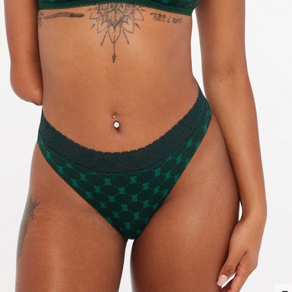 Savage X Fenty Green Glo X Link Cotton Essentials Lace-Trim HighLeg Bikini Panty - Picture 3 of 8